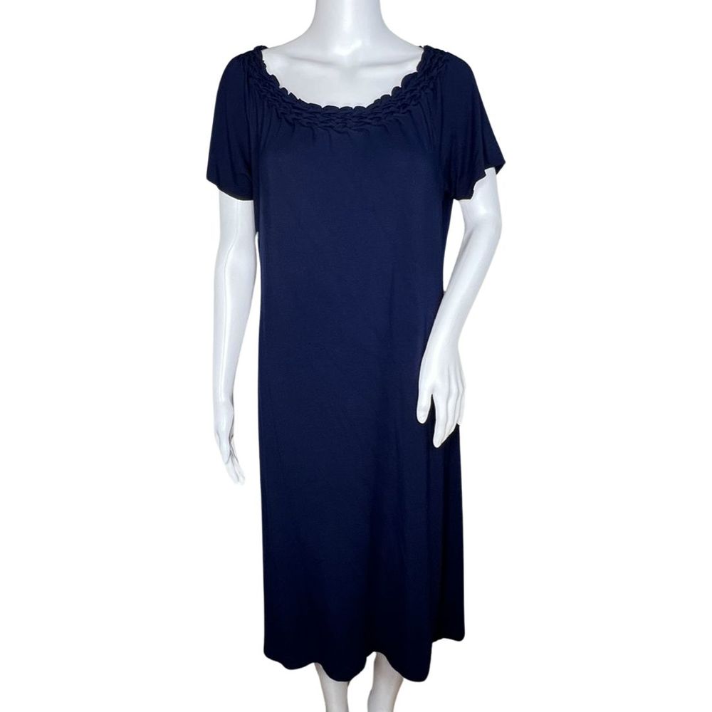 Talbots Dress Womens Large Navy‎ Blue Midi Braided Neck Shift Career Minimalist